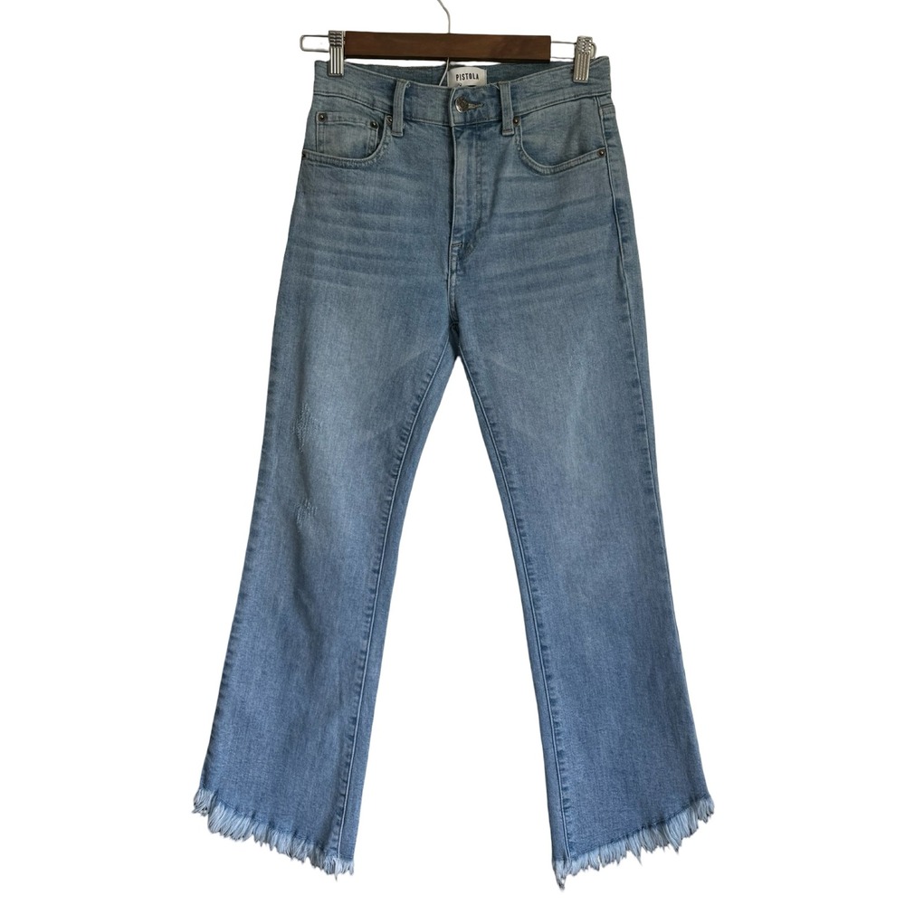 Pistola Women Light Wash High Rise Frayed Hem Straight Leg Jeans Size 26 - Picture 3 of 6